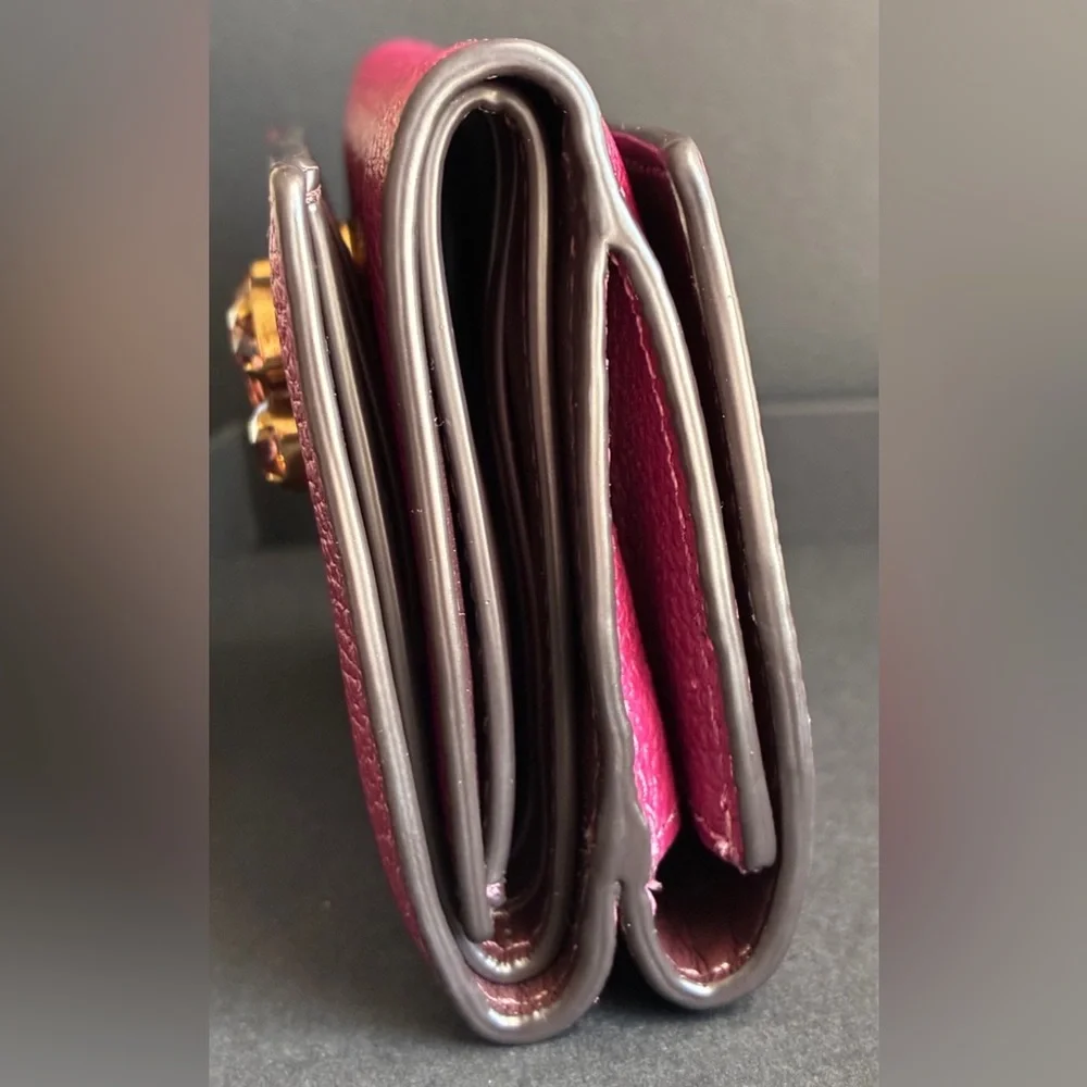 Coach Pebbled Leather Compact Wallet - Fuchsia Pink